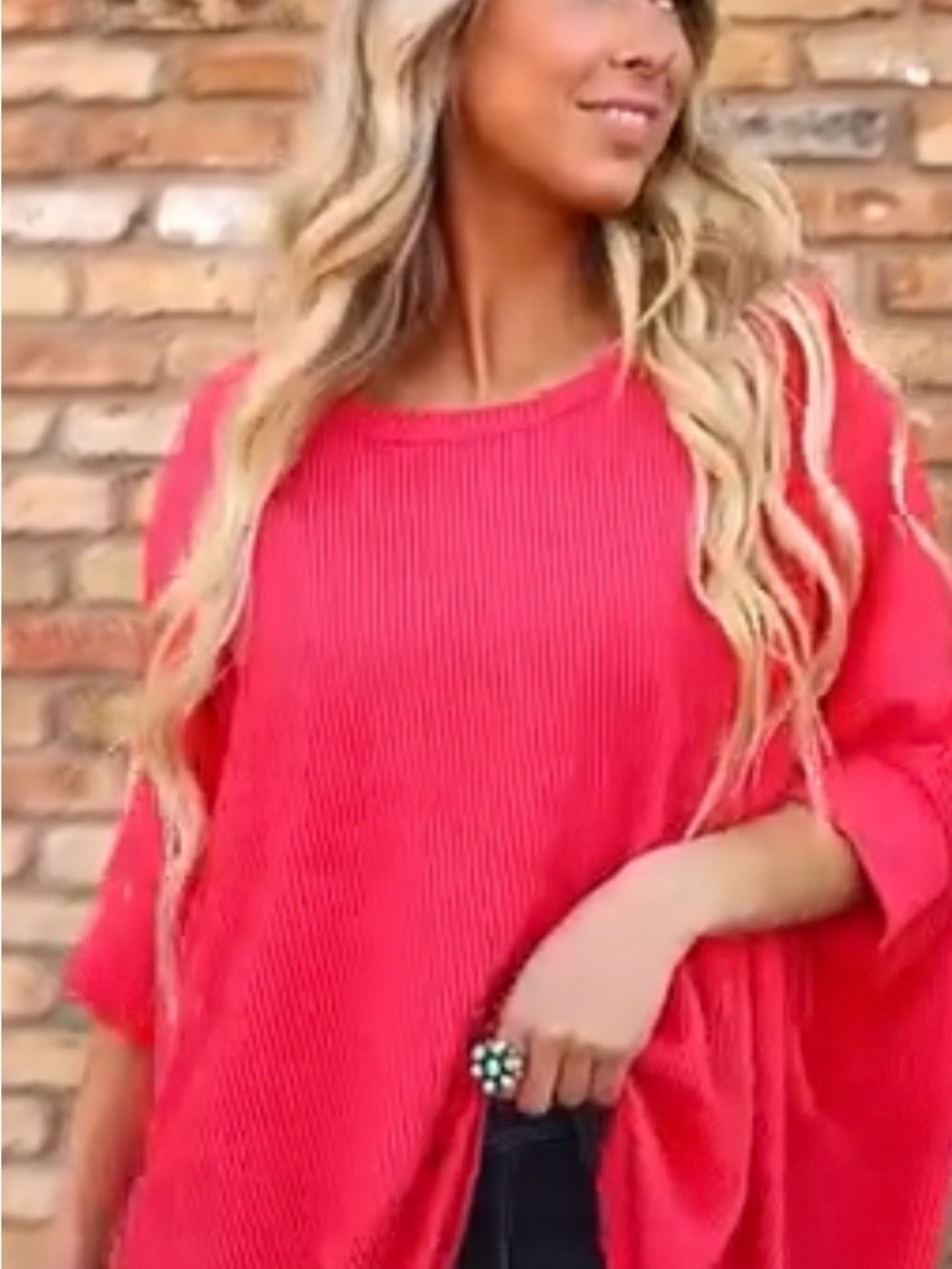 Andree Oversized Ribbed Tunic in Bright Coral